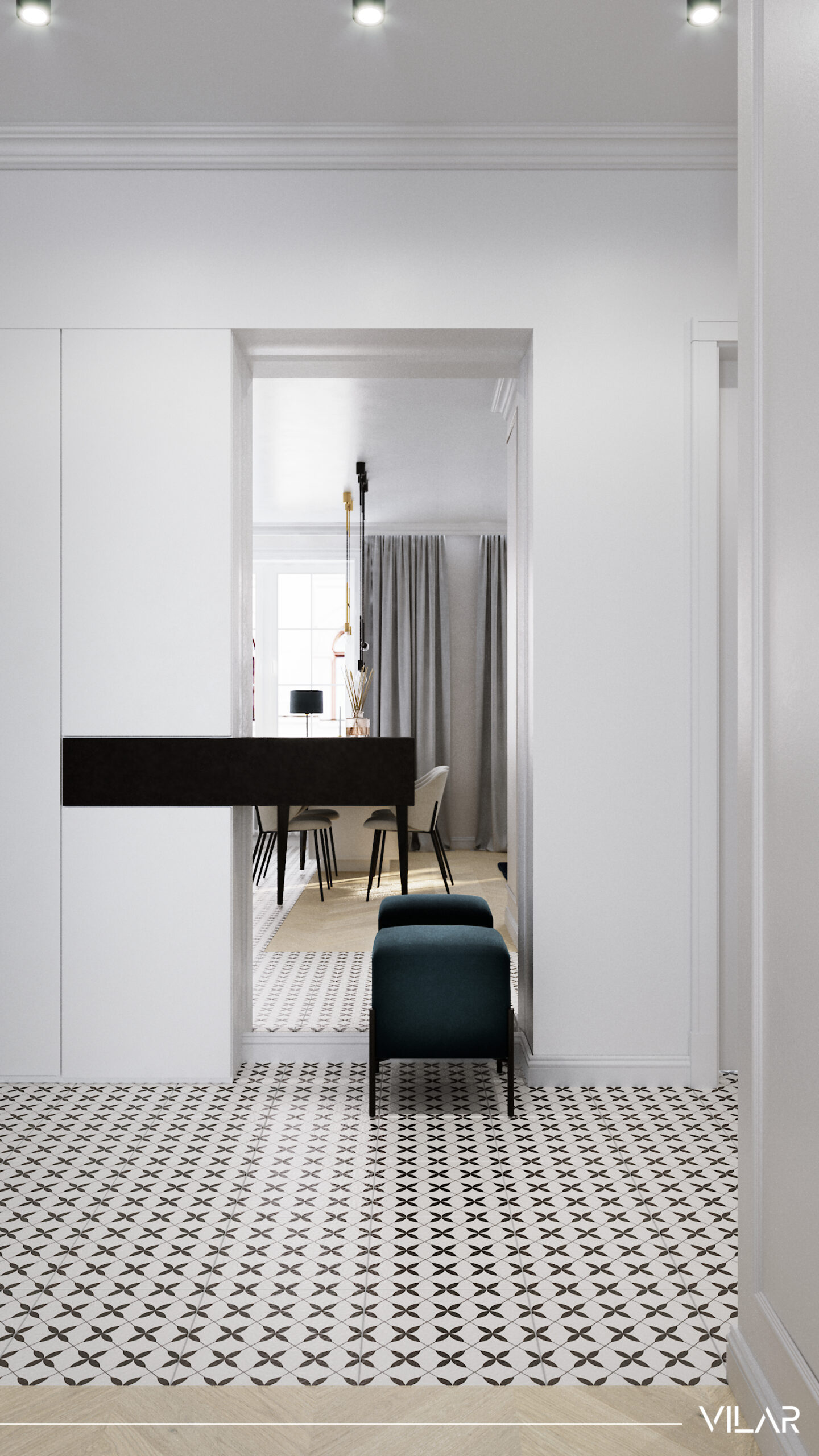 projektant wnetrz warszawa bialo czarny korytarz