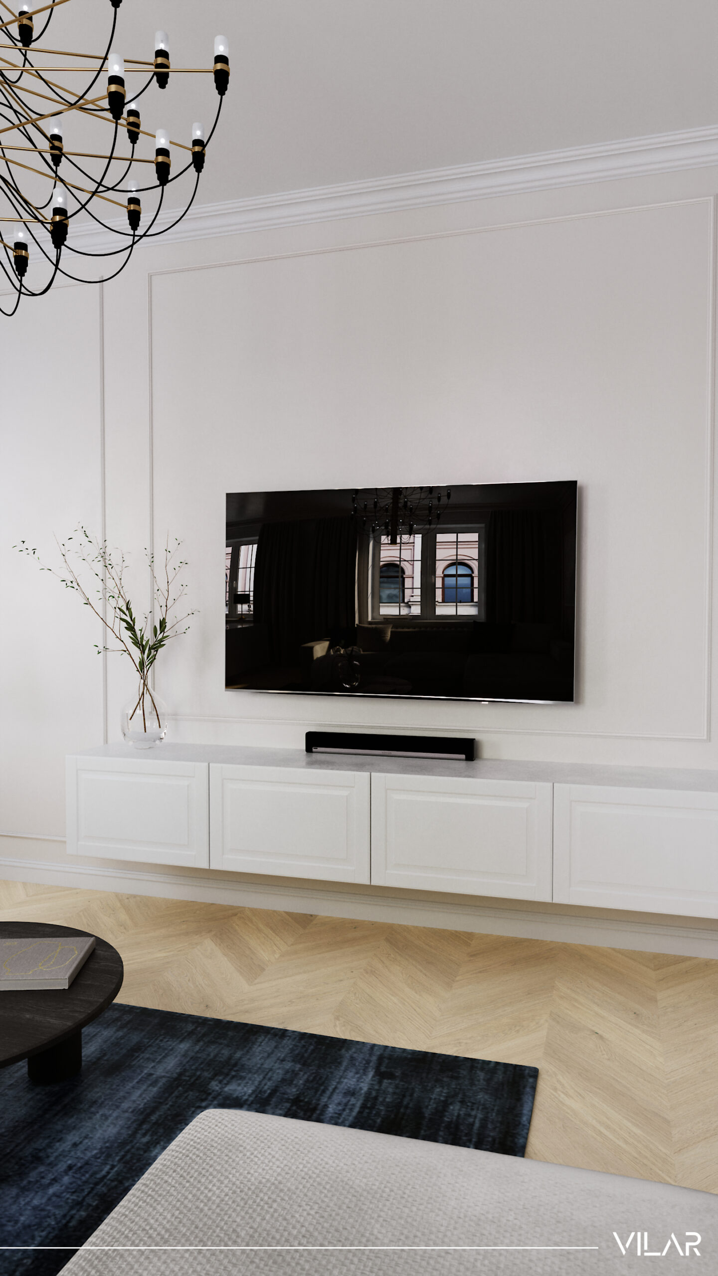 projektant wnetrz warszawa projekt salonu modern classic szafka ikea besta