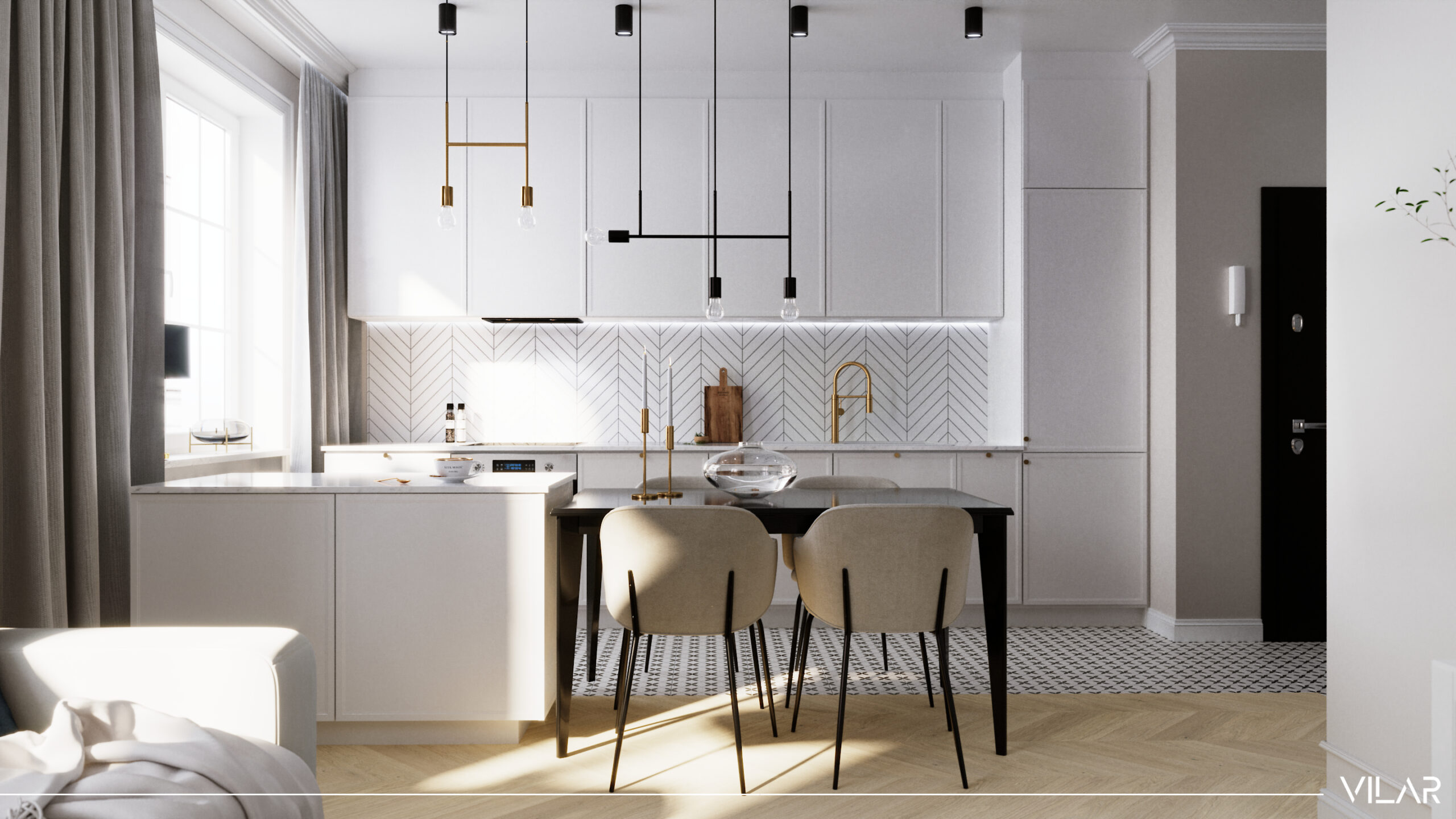 projektant wnetrz warszawa projekt salonu z aneksem kuchennym z wyspa