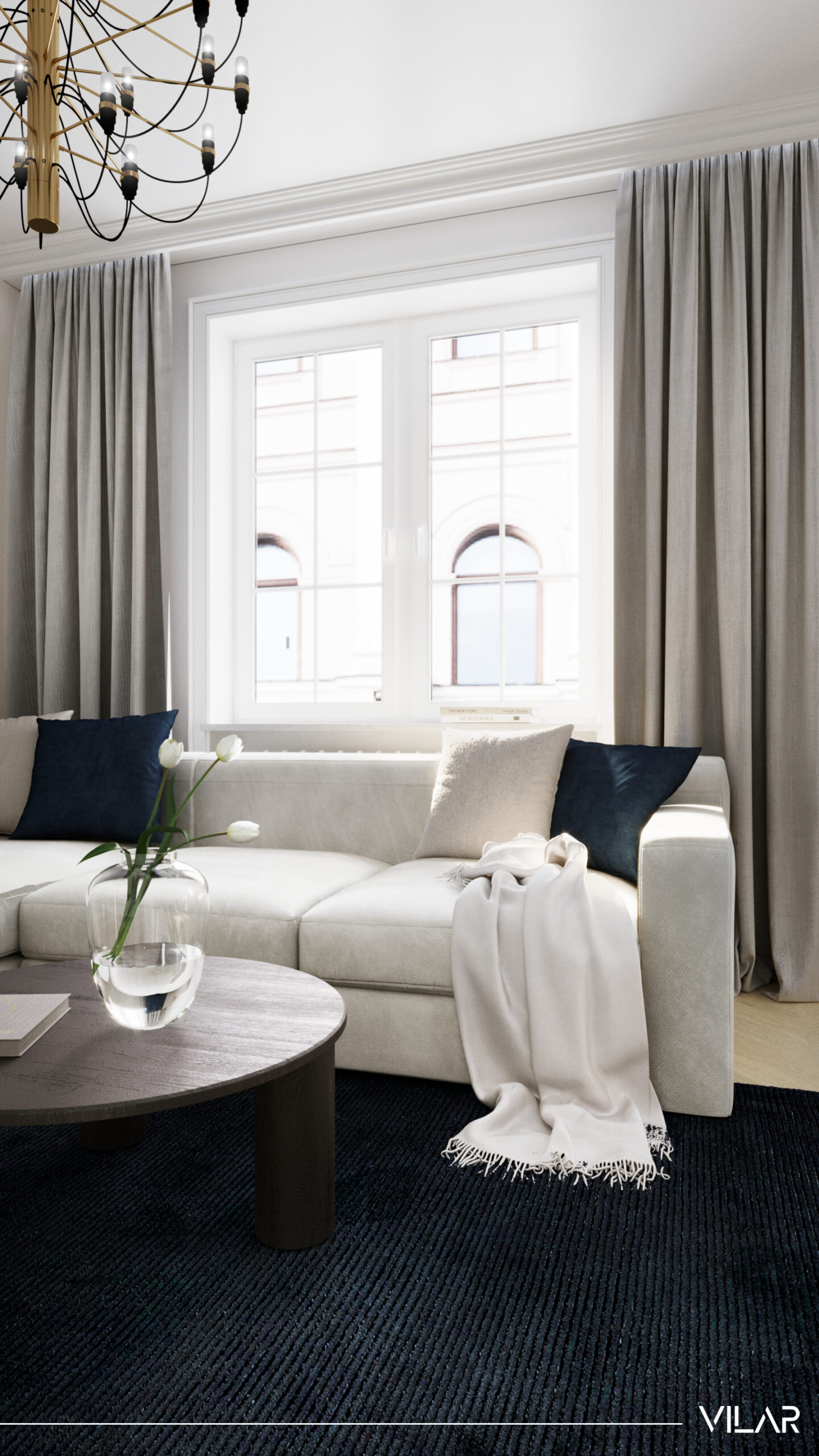 projektant wnetrz warszawa projekt bezowo granatowego salonu